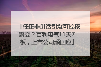 任正非讲话引爆可控核聚变？百利电气11天7板，上市公司频回应