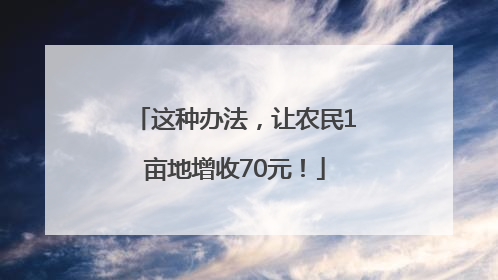 这种办法，让农民1亩地增收70元！