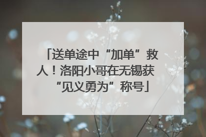送单途中“加单”救人！洛阳小哥在无锡获“见义勇为”称号